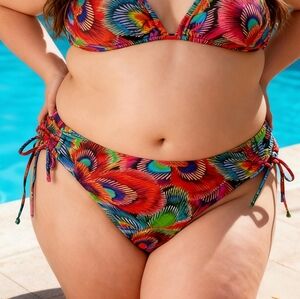 Antigel Colorful Peacock Print Bikini Bottom Size XXL – New With Tags